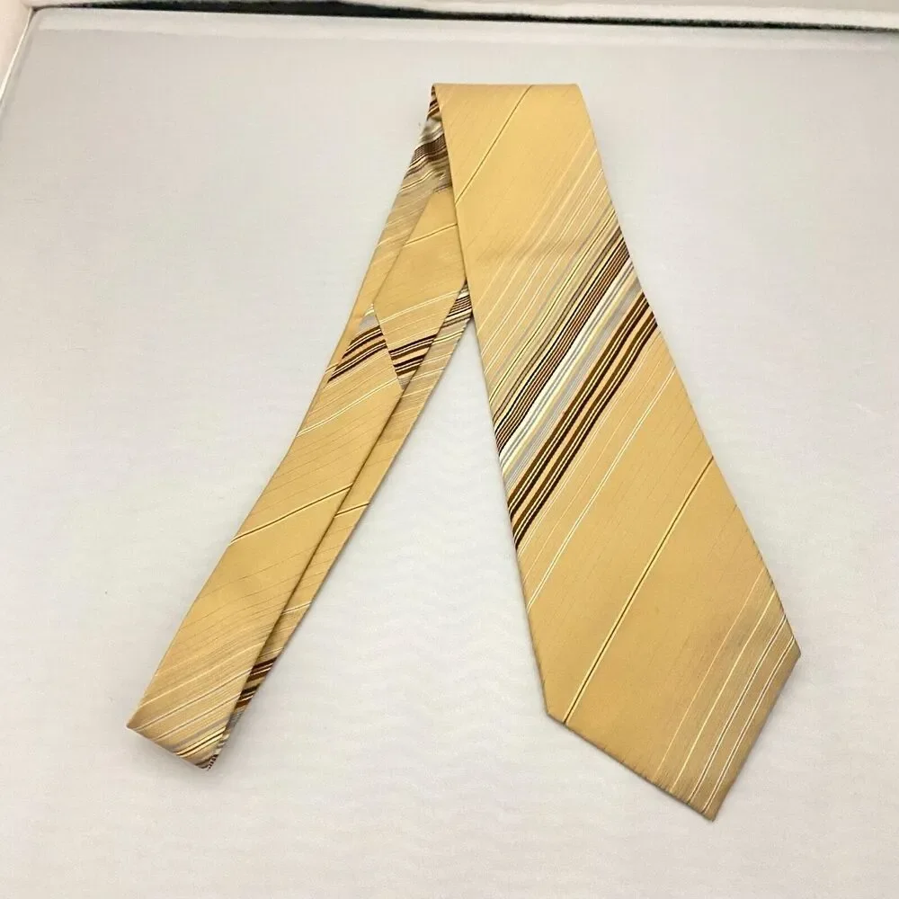 #5573 Geofrey Beene Men's Gold Striped Necktie, Tie 57x4